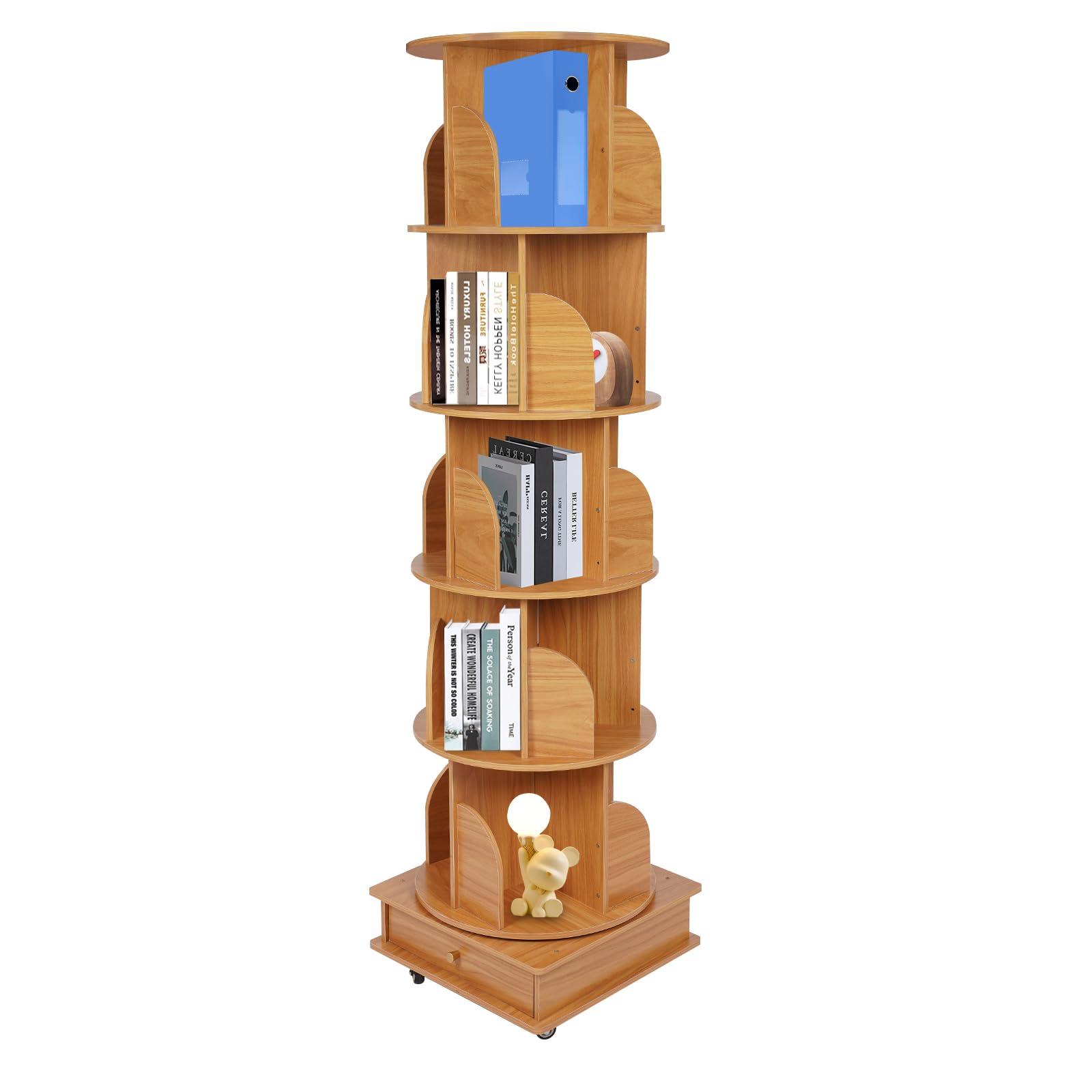 Libreria Girevole A 5 Ripiani 360° Con Ruote – Scaffale Per Libri In Cartone PVC, Bianco, Capacità 45 Kg - 2