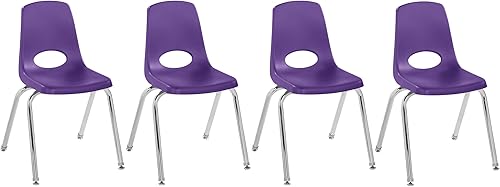 Miniatura 55 de FDP 10380-BK - Silla escolar apilable de 14 pulgadas, asiento apilable para estudiantes con patas de acero cromado y deslizadores de bolas