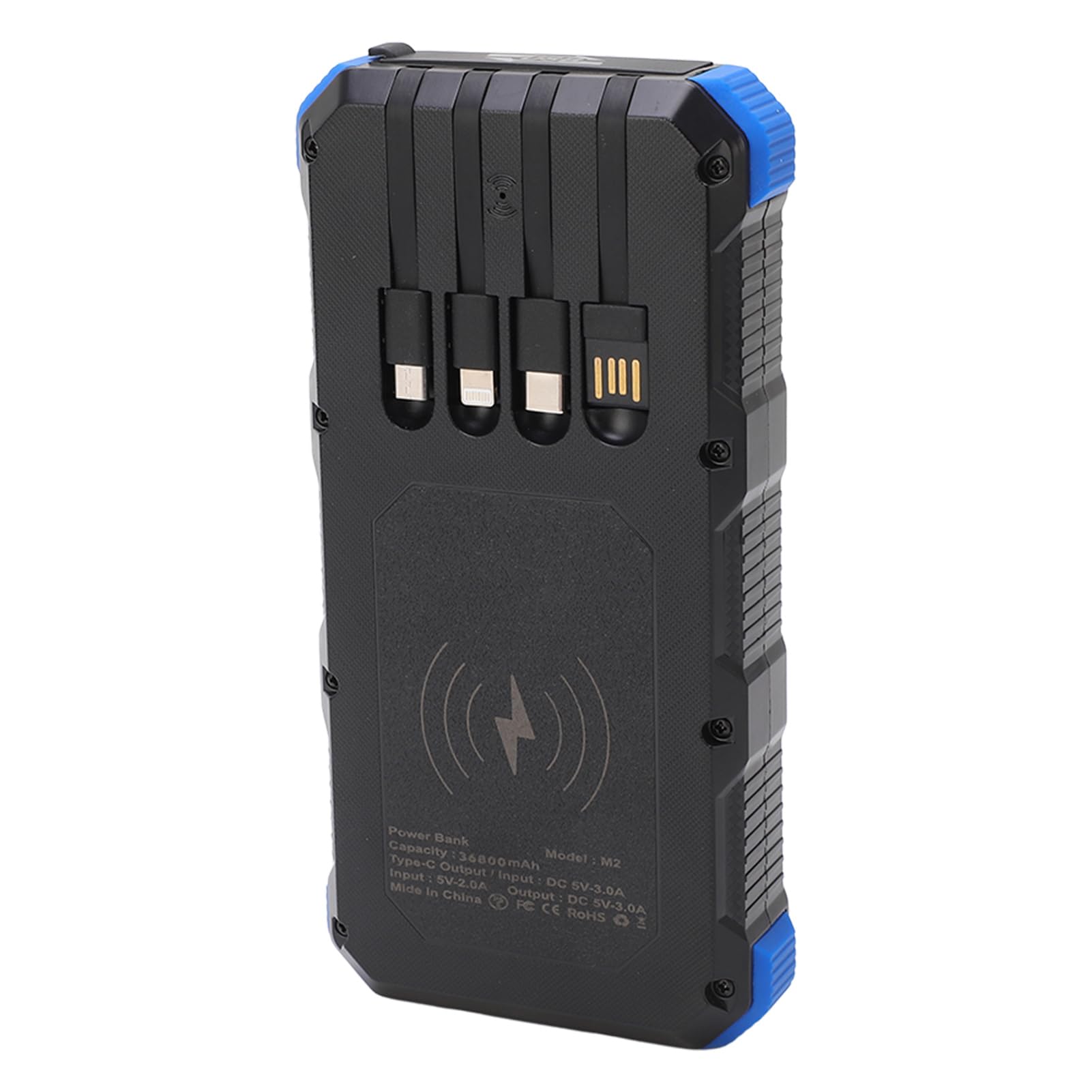 Banque d'énergie Solaire, Banque d'alimentation Portable ABS avec Batterie 36800 MAh, Chargement sans Fil 3 Sorties USB Lumière LED, pour Voyage Camping Chargement de Téléphone 'Urgence