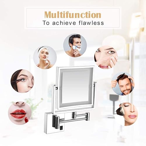 Miniatura 4 de BAOFI - Soporte de pared con luz LED, espejo de afeitado de baño de 8 pulgadas, espejo de tocador cuadrado montado en la pared, giratorio de 360° 3
