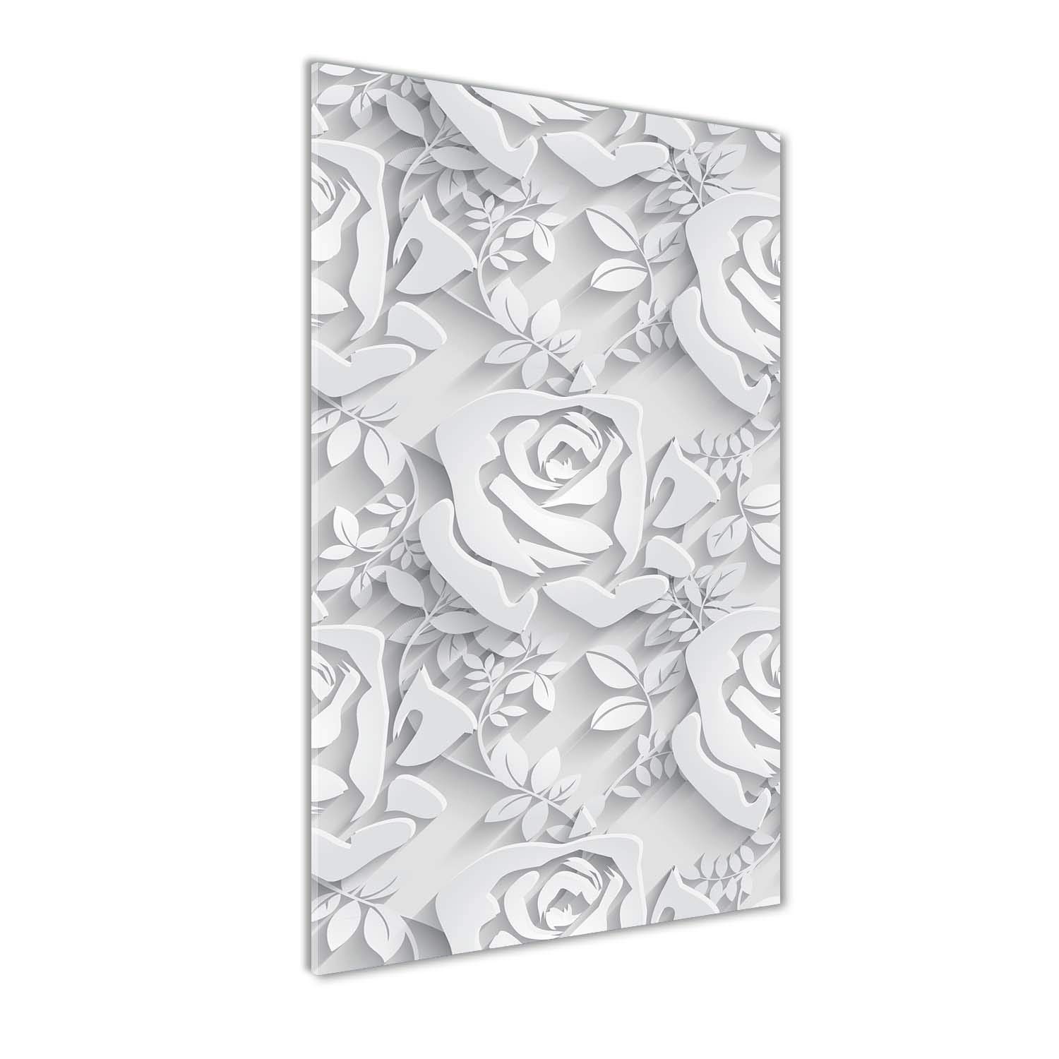 Tulup Impression sur Verre de 50x100 cm Image Tableau Photo décorative panoramique pour la Cuisine et Le Salon - Fleurs et Plantes - Roses - Blanc