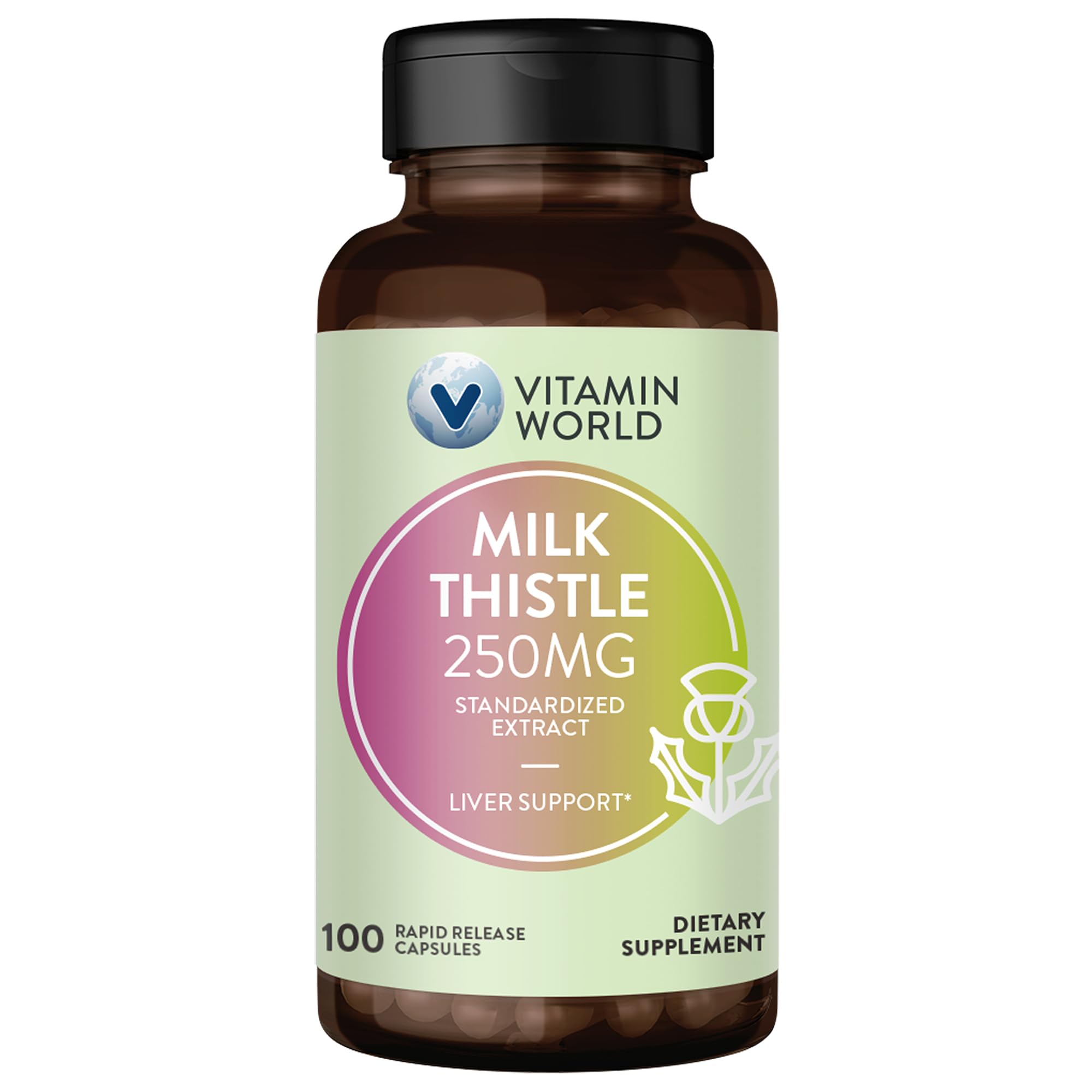 Vitamin World Milk Thistle Standardized Extract 250mg, 100 Capsules