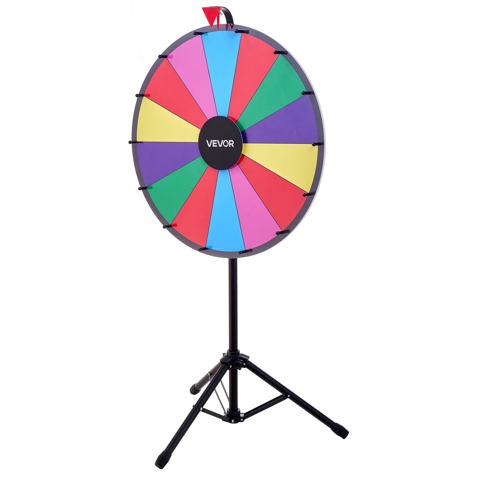 VEVOR Ruota dei Premi Girevole da 610 mm, Ruota Girevole a 14 Slot con Treppiede, Altezza Regolabile, Roulette Win Fortune con Cancellabile a Secco e 2 Pennarelli, 6 Colori, per Feste, Pub, Carnevale