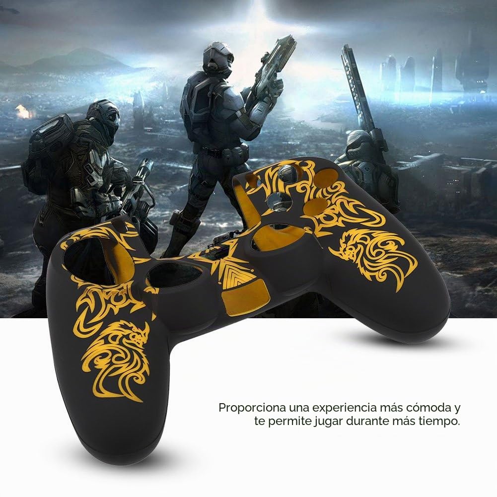 Estuche para Controlador ps4, Estuche de Silicona Suave Skin Grip Shell para el Controlador Playstation 4 PS4(Amarillo Negro)