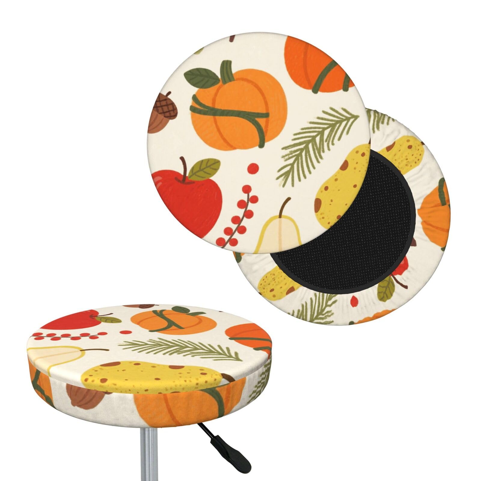 FekiLoot Maple Leaves and Pumpkins Round Bar Stool Covers Stretch Washable Bar Stool Covers Dustproof Slipcover Bar Chair Covers with Elastic Band for Bar Kitchen Living Room Decor 13 Inch