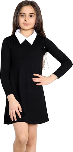 Loxdonz Girl's Long Sleeve Vintage Peter Pan Collar T-Shirt Dress Casual Flare S