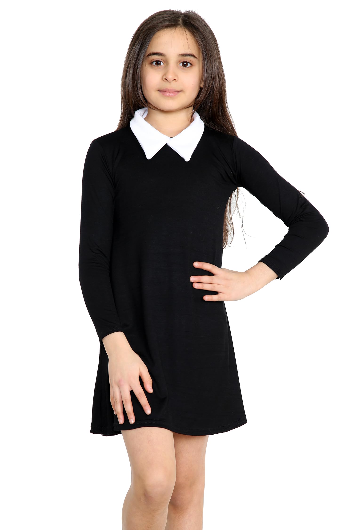 Loxdonz Girl's Long Sleeve Vintage Peter Pan Collar T-Shirt Dress Casual Flare Skater Dress 4-13 Years