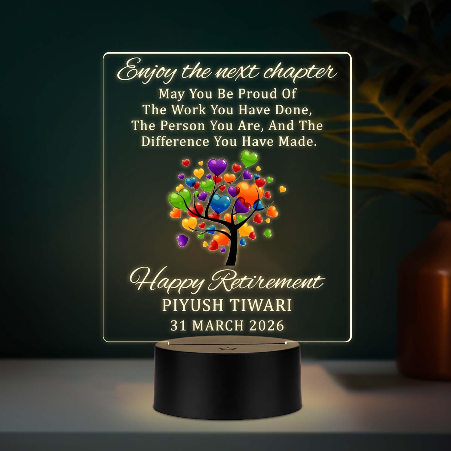 personalized happy retirement enjoy the next chapter led night lamp with warm white light | retirement gift for mom & dad, teacher, boss & doctors
