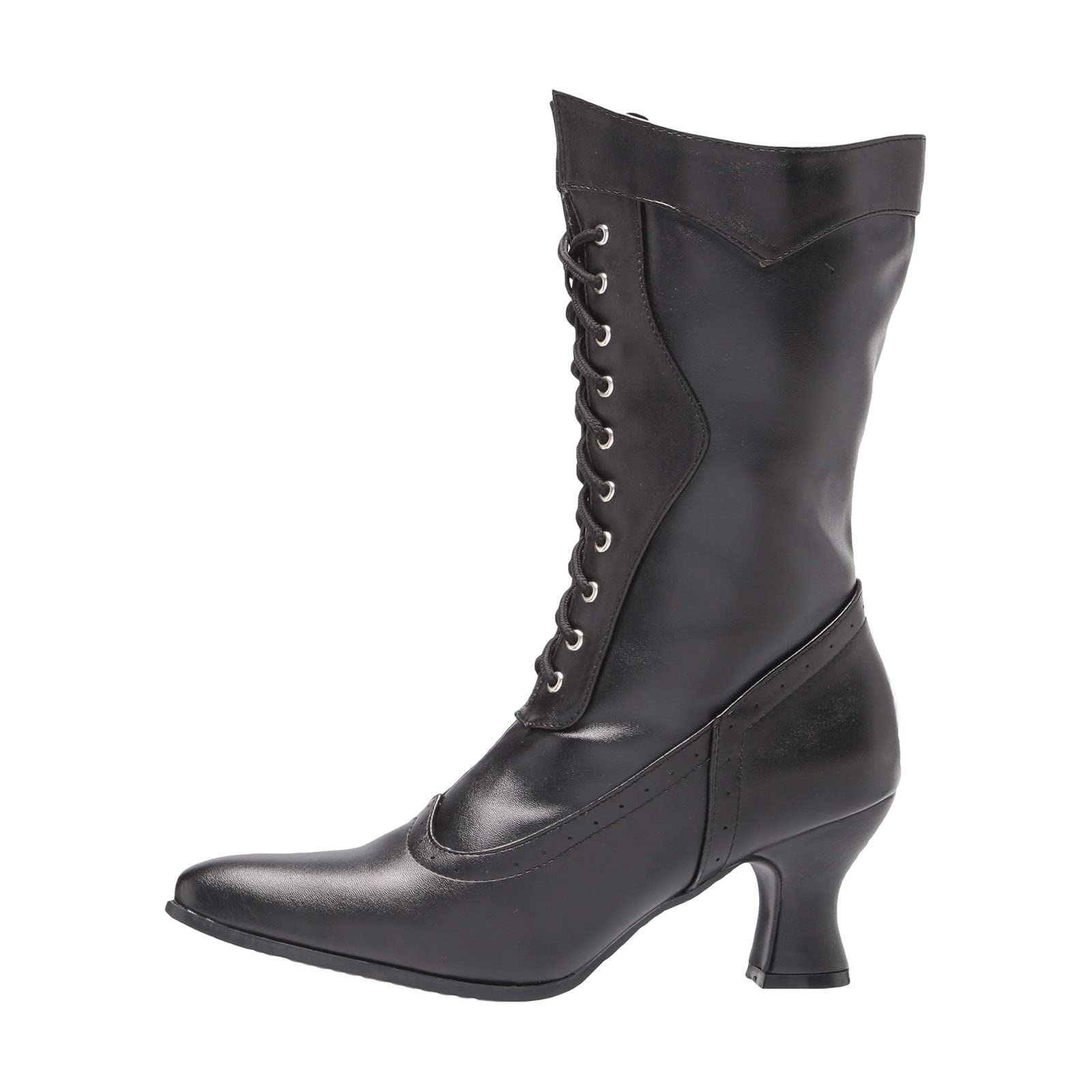 MeiLuSiWomens Victorian Boots Mid Calf Boots Lace up Boots Costume Witch Boots Gothic Chunky Heel Kitten Heel Boots Zipper, 1black, 8.5