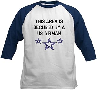 CafePress Area Secured US Airman Kids Baseball Jersey Kids Cotton Baseball Jersey, 3/4 Raglan Sleeve Shirt Navy/White