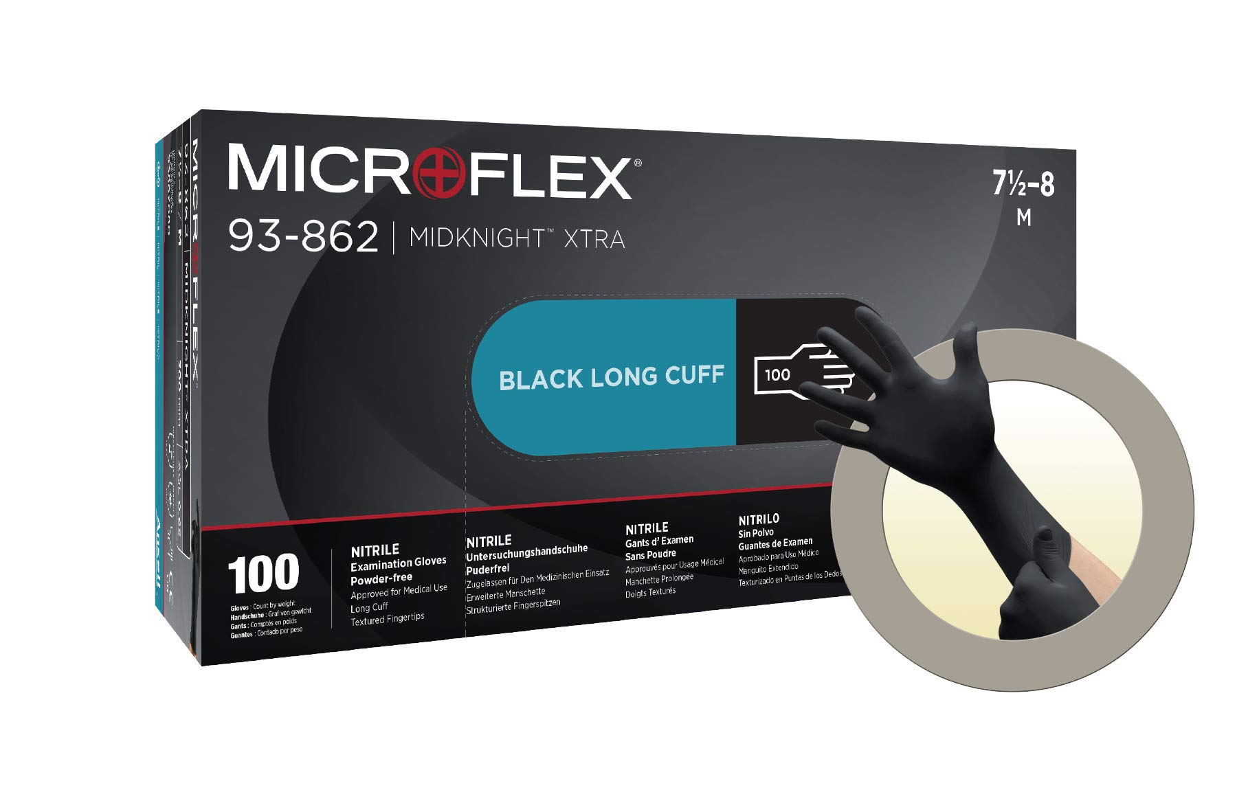 Ansell MicroFlex 93-862 Guanti Monouso in Nitrile, Senza Polvere né Lattice, Protezione Professionale per Usi Generali, Alimentari e Industriali, Resistenza Chimica, Nero, Taglia L (100 Guanti)