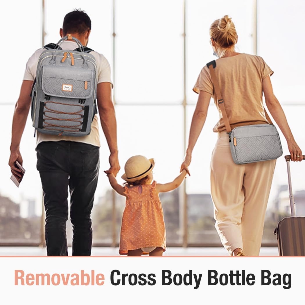 Zaino Fasciatoio,Borsa A Tracolla Rimovibile，Zaino Neonato Multifunzione Mamma，Borsa Porta Pannolini Con Materassino Fasciatoio, Cinghie Per Passeggini, Tasche Isolanti Bottiglia