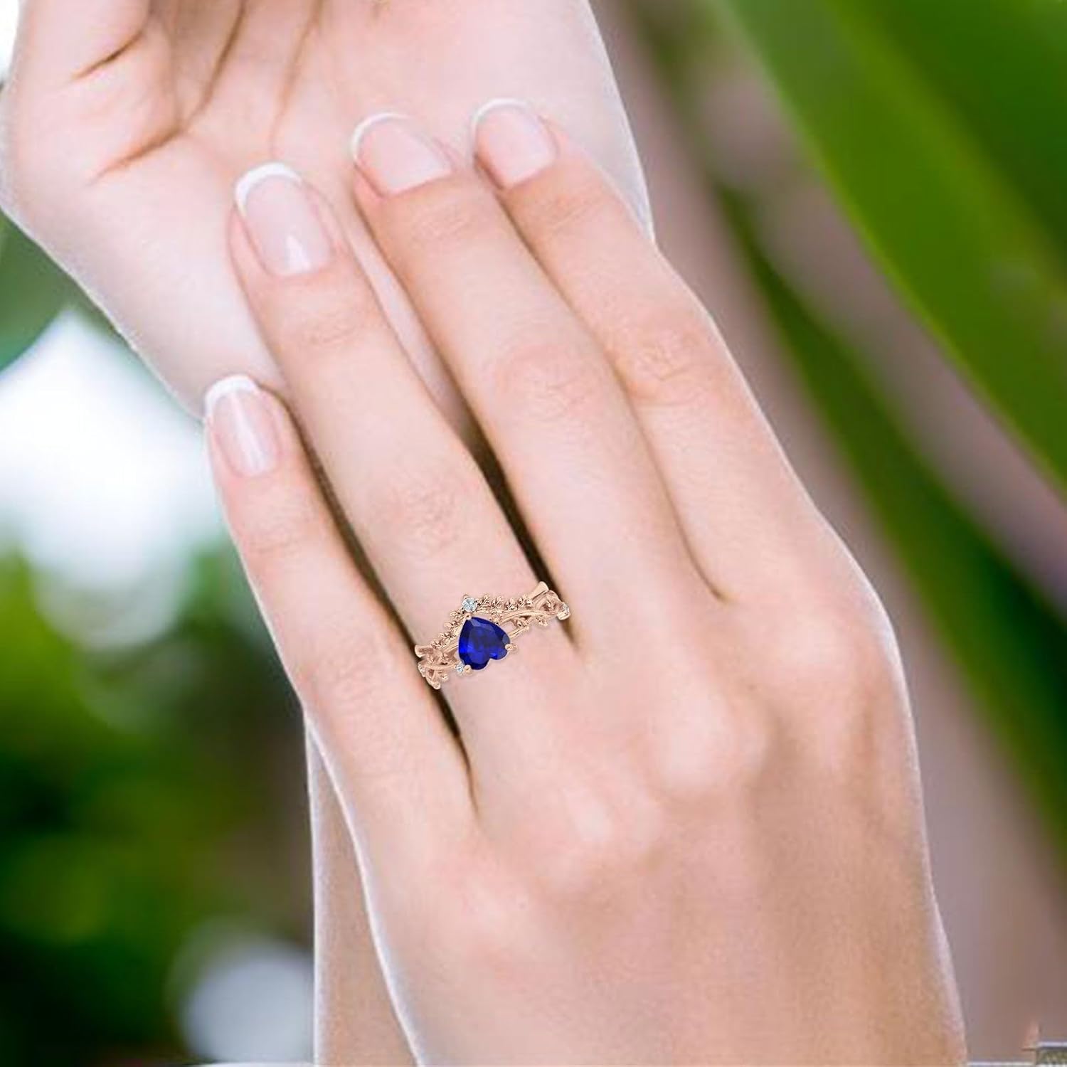 OMRANII Two Piece Art Deco Heart Cubic Zirconia Curved Contour Band Chevron Ring Leaf Vintage Style Wedding Set Engagement Rings For Women 925 Sterling Silver