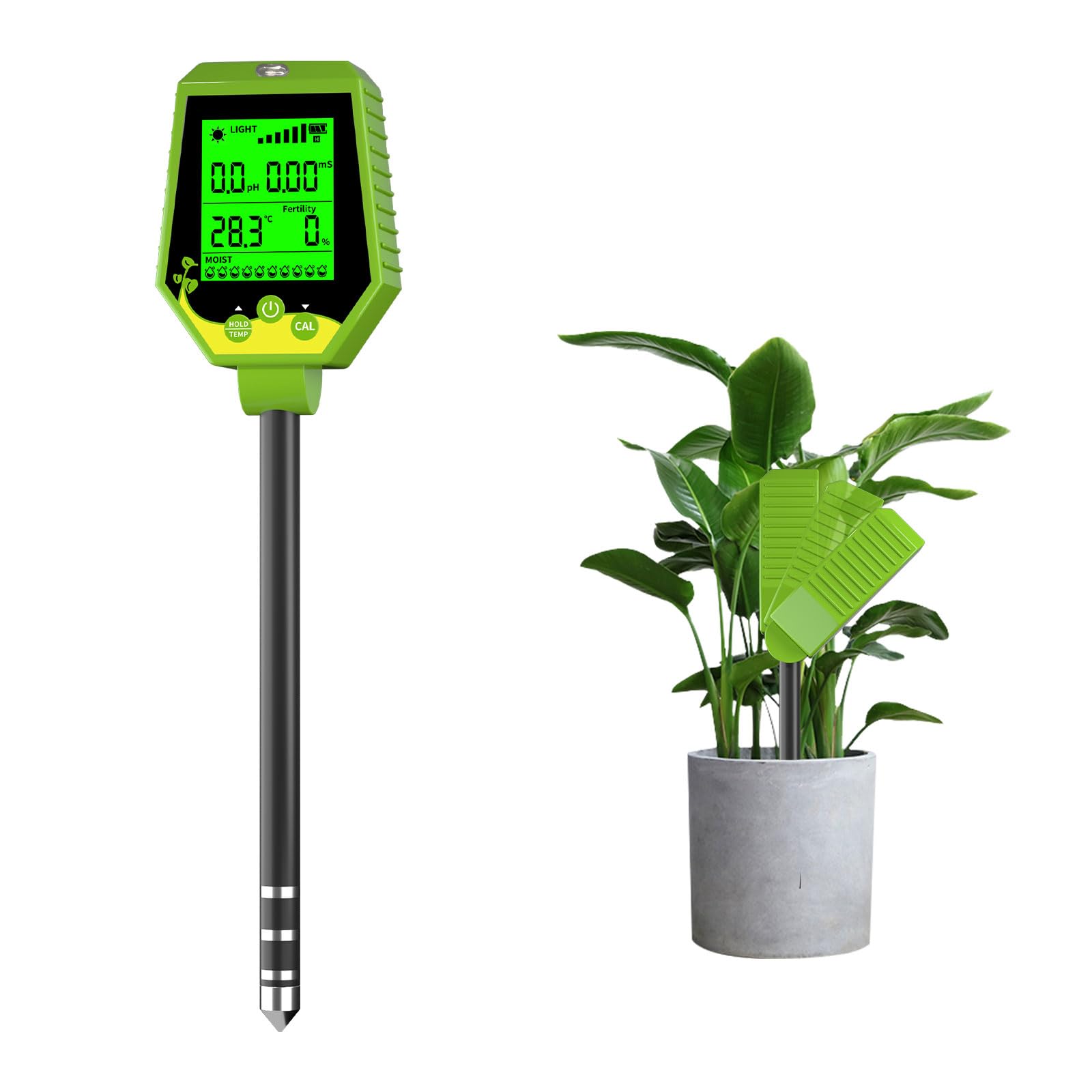 Feuchtigkeitsmessgerät Pflanzen, 6-in-1 Digitales Bodentester mit Feuchtigkeit, Fruchtbarkei, Licht, pH, EC, Temp, pH Messgerät Erde für Garten, Rasen, Bauernhof, Indoor & Outdoor