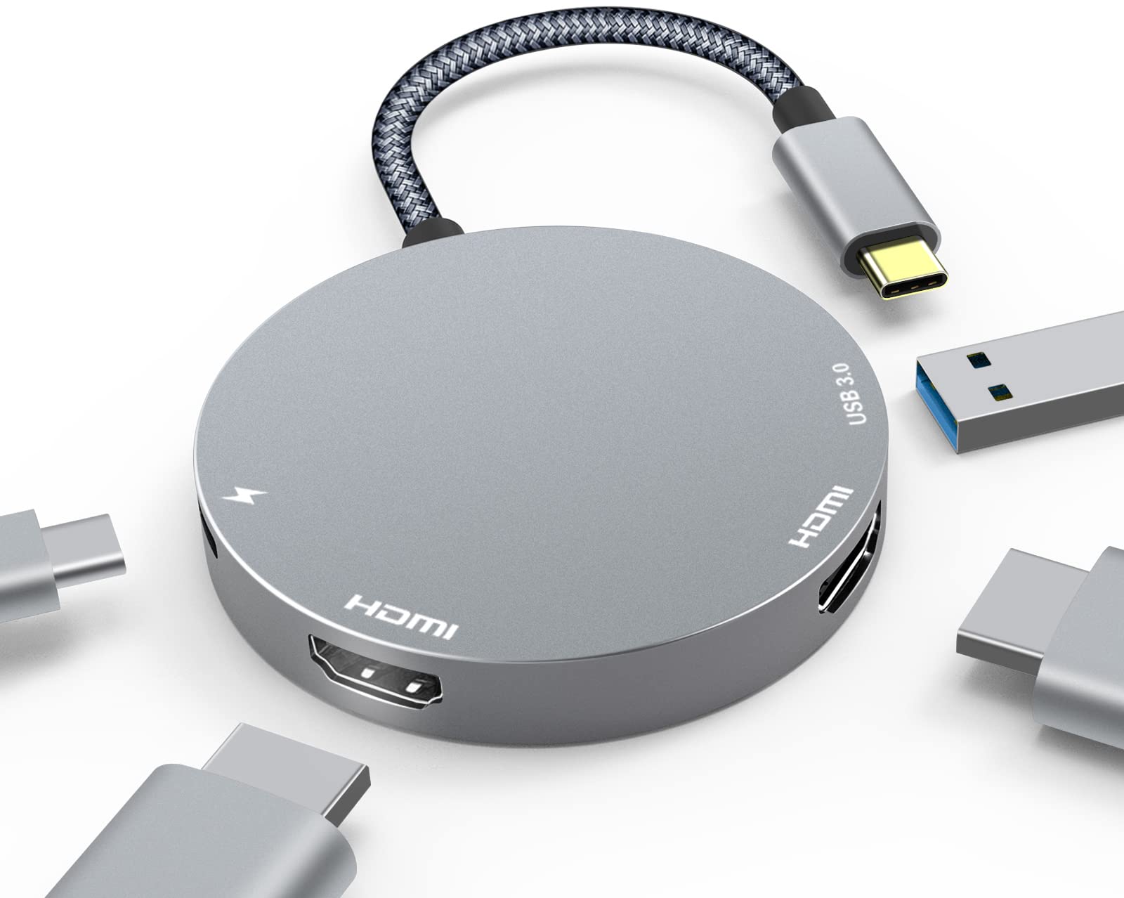 USB C to Dual HDMI Adapter, Type C/Thunderbolt 3 to 4K Dual Monitor Adapter, 4-in-1 USB C to HDMI with 2 HDMI Ports , Power Delivery, USB 3.0 Port, Compatible USB-C devices