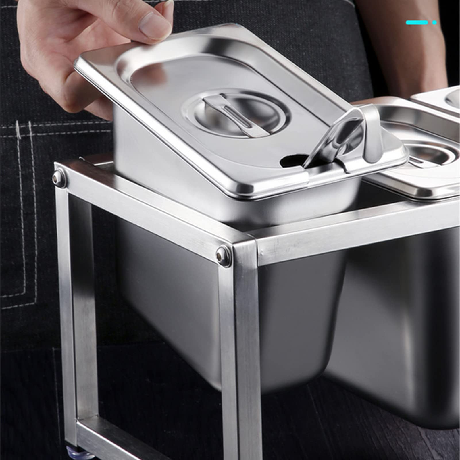 Qcwwy Soporte Organizador de Condimentos de Acero Inoxidable, Soporte para Recipientes de s de Mostrador de Restaurante, Estante de Almacenamiento de Condimentos con Tapas y (Caja de 3 uds.)