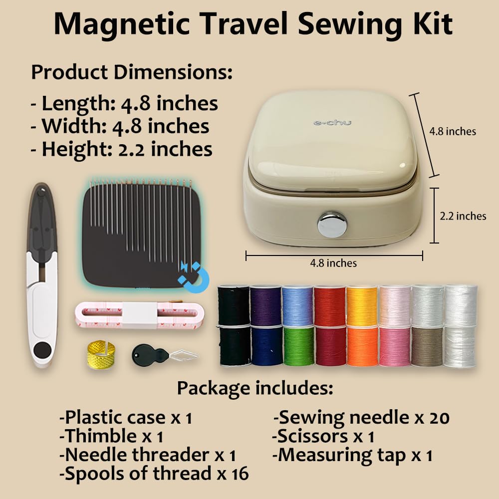 Kit de costura magnético, kit de aguja e hilo con suministros de costura, kit de costura pequeño portátil para adultos principiantes (verde)