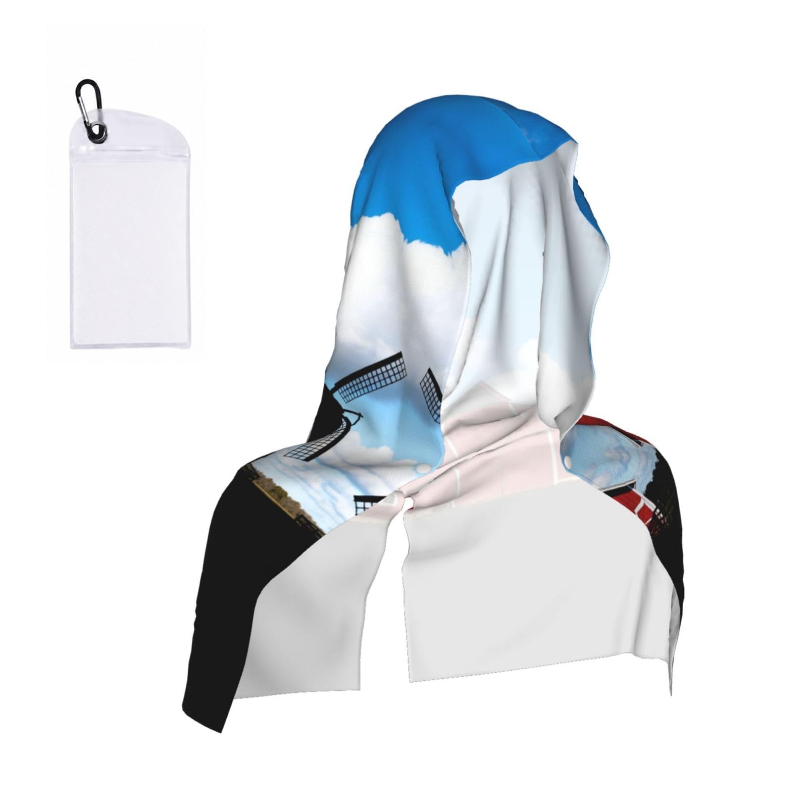 CNTDBU Barn Windmill Farm Cooling Towel Hooded-Instant Chill Neck Cover for Sports, UV Cooling Rag for Running Gym
