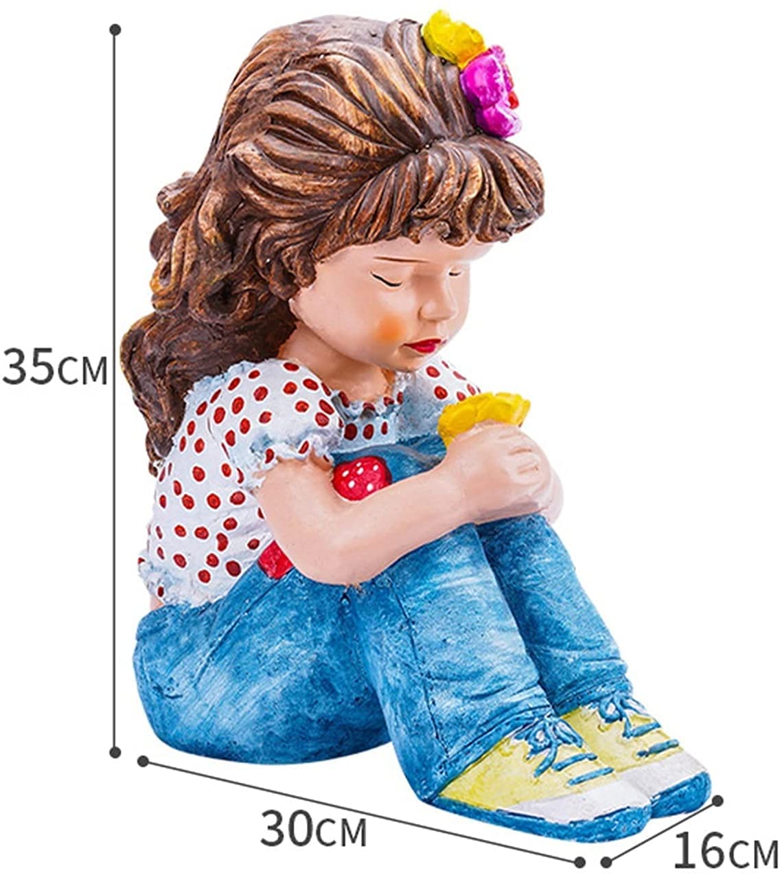 Figurka na zewnątrz patio ozdoba rustykalna siedząca dziewczyna statuetka na balkon ogród ozdoba, 34 cm wysokości