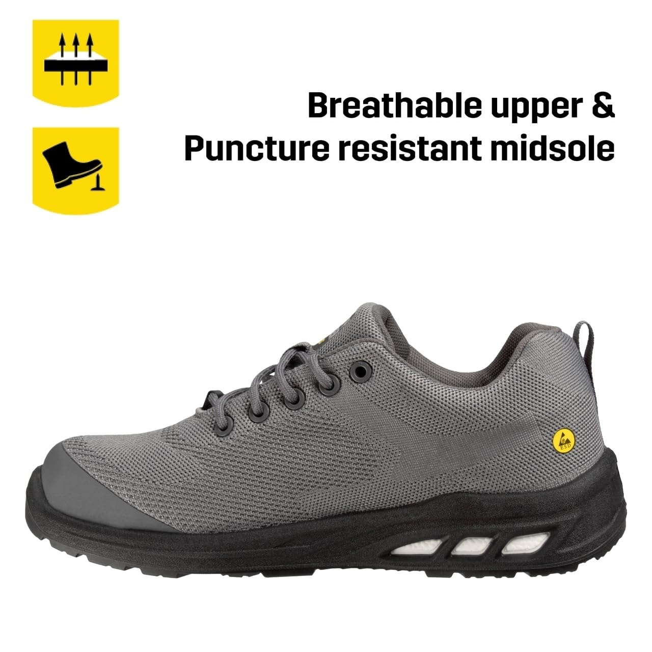 SAFETY JOGGER Obuwie ochronne ECOFITZ S1P - Buty robocze ze stalowym noskiem dla mężczyzn i kobiet, stalowa podeszwa środkowa z recyklingu, antypoślizgowe, Szary, 46 EU