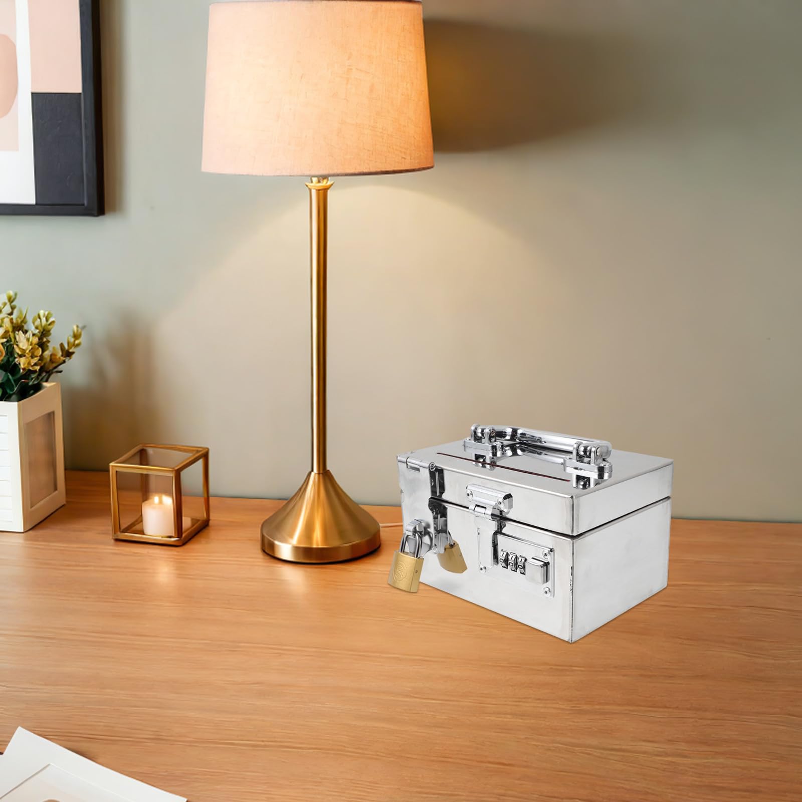 Mikikit Grosse Tirelire en Acier Inoxydable Serrure à Code, Boîte à Économies Portable Maison, Design Simple et Fonction D'épargne Sécurisée
