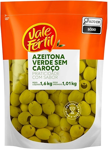 Vale Fértil Azeitona Verde Em Conserva Sem Caroço Sachê 1.01Kg