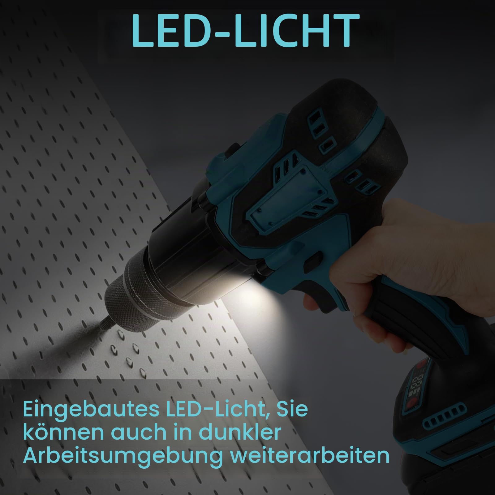 LIROPAU Akku Nietzange Kompatibel mit Makita 18V Akku | 2 in 1 Elektrische Nietmutterpistole mit Mundstücken M6/M8 und Handschuhe für 2,4-4,8 mm Nieten (ohne Akku, ohne Ladegerät)
