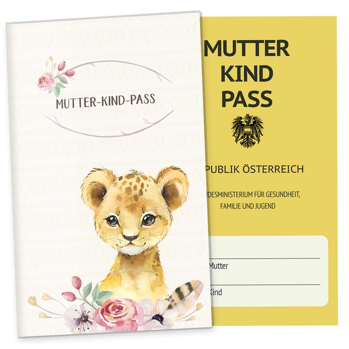 OLGS Mutter-Kind-Passhülle Österreich Wildnis | Baby Schwanger Geschenkidee Mukipasshülle | Schutzhülle Muki-Pass (Hülle für den österreichischen MuKi-Pass ohne Personalisierung, Löwe)