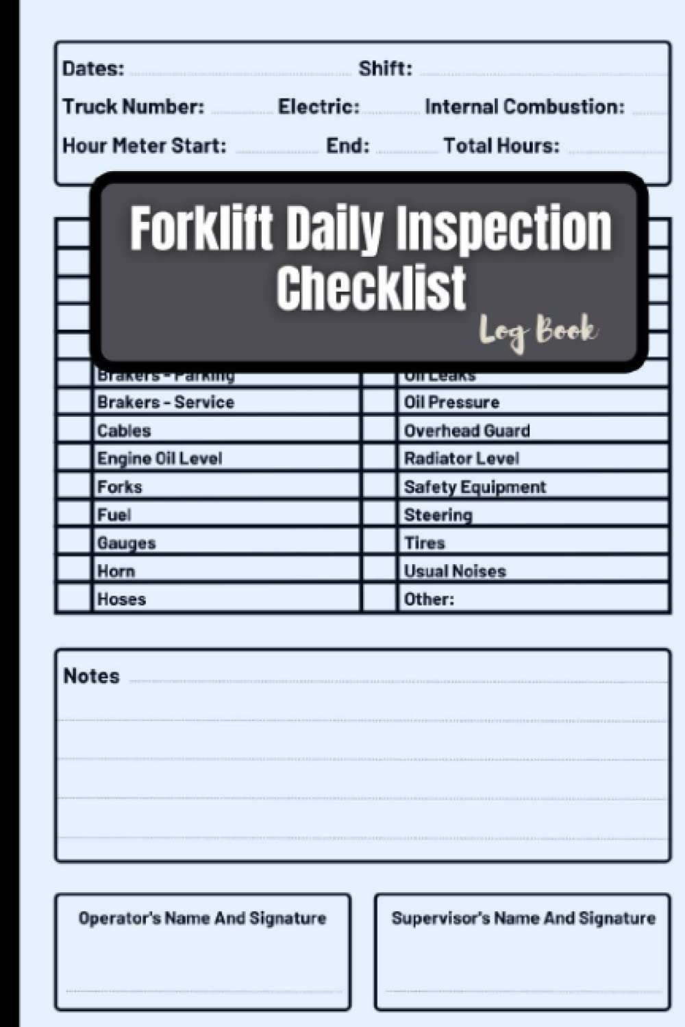 Forklift Daily Inspection Checklist Log Book Forklift Operator Safety