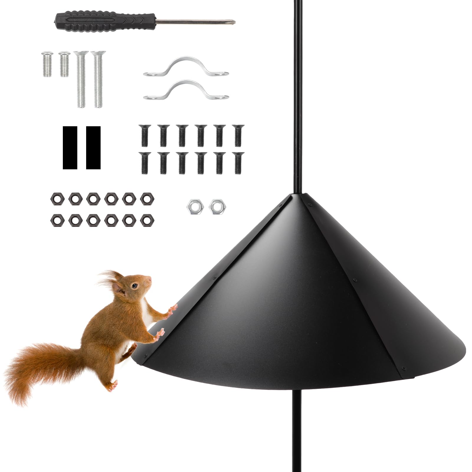 4PCS Wrap Around Squirrel Baffle, 24 inch Squirrel Baffles for Bird Feeders, Protect Feeding Stations, Smooth Surface for Protects Hanging Bird Feeders, Bird Seed Trays, Black