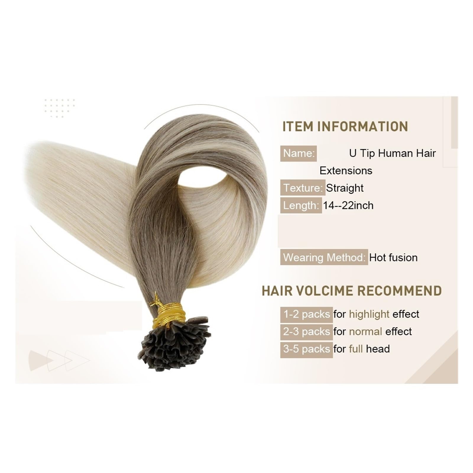 Przedłużanie Włosów Metodą U Tip Naturalne, Prawdziwe Włosy Ludzkie, Wstępnie Sklejone Keratyną łAtwe W UżYciu(150 Strands,P8 60_16INCHES)