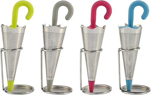 Miniatura 1 de Colador de té, infusor de té de paraguas, 4 unidades, reutilizable, lindo difusor de té con bandeja de goteo, infusor de té suelto de malla fina de