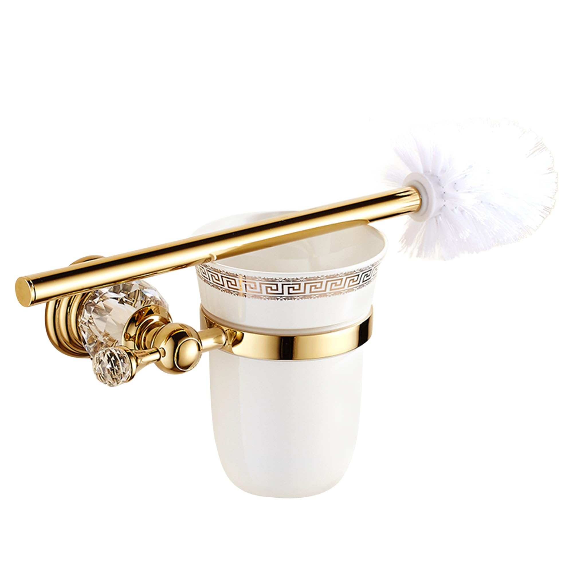 Peonybath Bright Gold Golden Bathroom Toilet Brush Holder Set, Gold Crystal Bathroom Hardware