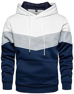XUEBing Mens Fleece Lined Hooded Sweatshirts Colorblock Pullover Hoodies with Kangaroo Pockets Big and Tall Long Sleeve Tops Casual Stylish Tops Heavyweight Warm Winter Jacket Cozy Sports Outwear