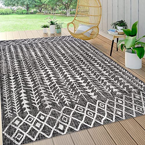Image of JONATHAN Y Bohemian Geometric Indoor Outdoor Area Rug 5X8 Black /Ivory, Tokay for Backyard, Patio, Porch, Easy-Cleaning, High Traffic, Pet-Friendly, Non-Shedding (SMB132E-5)