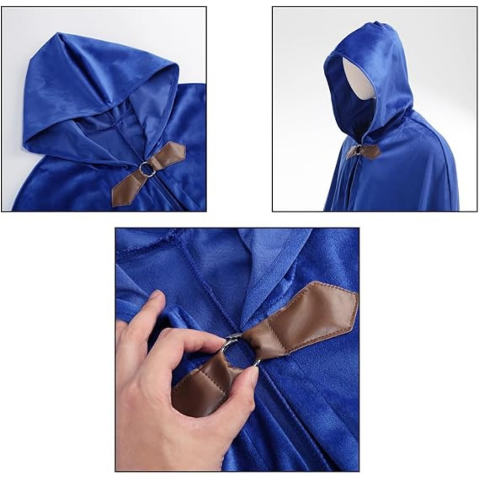 RRCBMD Mens Renaissance Medieval Hooded Cloak Victorian Steampunk Costume Cosplay Royal Blue-130CM - Image 4