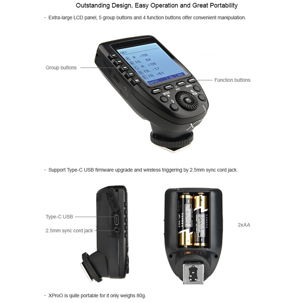 Godox Xpro-O TTL Wireless Flash Trigger，2.4G 1/8000s HSS TTL Convert-Manual TCM Function Large LCD Screen Flash Transmitter for Olympus Panasonic Cameras