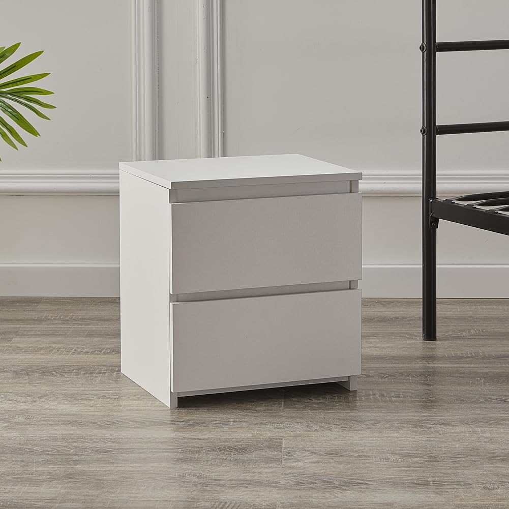 CLIPOP Nachttisch 2 Schubladen, grifflos, 40×34×46 cm, weiß