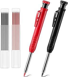 Solid Carpenter Pencil, 2 Pcs Carpenter Mechanical Pencil, Deep Hole Woodworking Pencils for Drawing, Marking, Scribering, Woodworking (Black, Red)