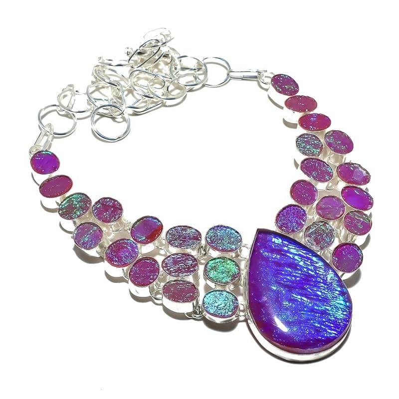 Pink Tourmaline, Pink Sparking Druzy Multi-Stone Handmade Heavy Heavy Collar Necklace 18" For Girls Women 925 Sterling Silver Plated Jewelry From VACHEE 3646