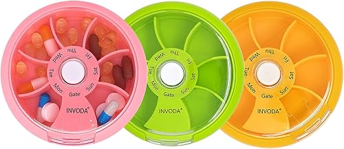 Pastillero organizador de medicamentos de viaje de 7 días, contenedor de píldoras portátil giratorio semanal, organizador de píldoras, redondo,