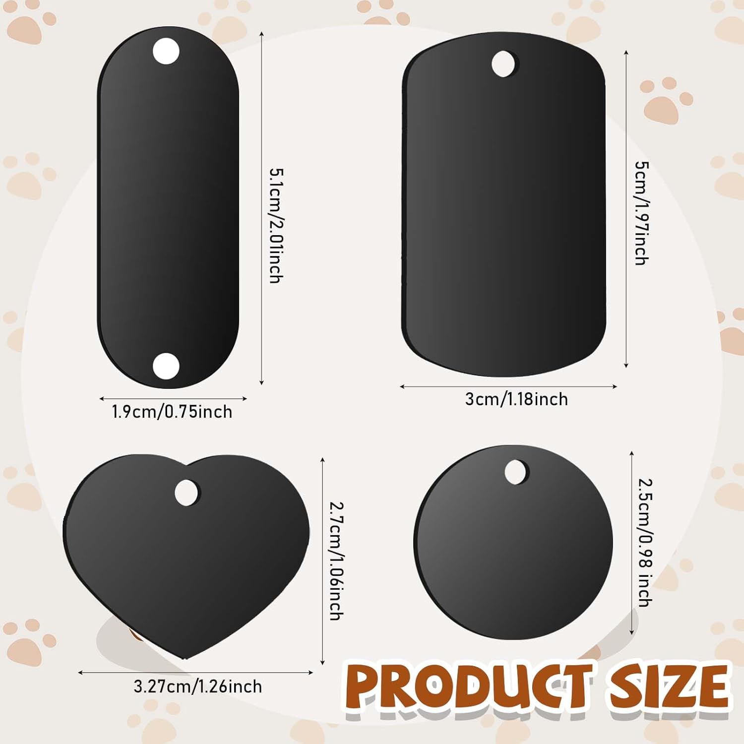 Gisafai 120 Pcs Aluminum Engraving Blanks Tags Round Rectangle Heart Stamping Blank Dog ID Tags for DIY Decorative Craft Pet Dog Cat Jewelry Making Keychain(Black)
