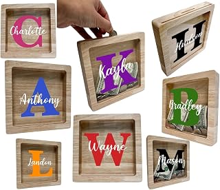 Alphabet Initial Letter Personalized Money Box Savings Piggy Bank Wooden Coin Bank Custom Name Initial & Color Choice Boys Girls Kids Nursery Room Decor Gift - Teach Savings in Style - Made in America