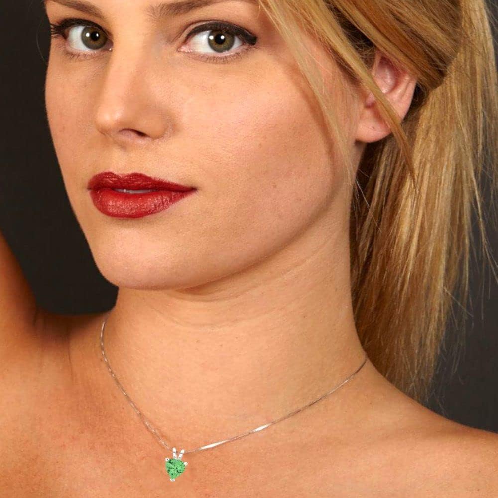 Clara Pucci 0.5 cttw Green Simulated Diamond White Gold-Plated Silver Necklace and Pendant for Women (16" Box Chain,Heart Cut,5mm) - Image 5