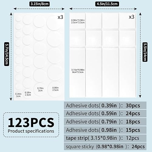 Miniatura 2 de Quadafy Cinta transparente de doble cara para paredes, varios tamaños de puntos adhesivos de doble cara, puntos de montaje extraíbles de alta