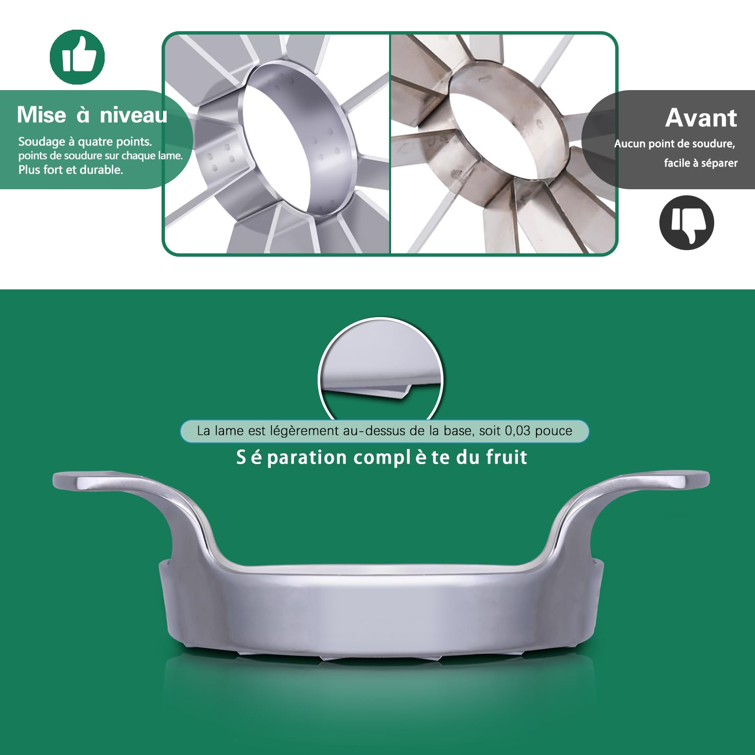 Trancheuse de pommes en acier inoxydable 12 lames extra large coupe jusqu'à 4 pouces