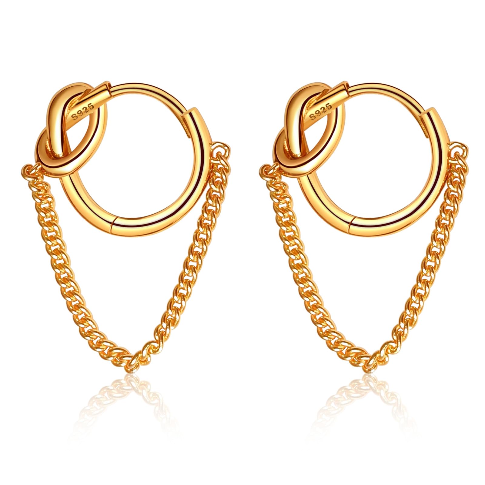 925 Sterling Silver Chain Earrings for Women Hypoallergenic 14K Gold Plated Love Knot Hoop Huggie Earrings Valentines Earrings Dangle Drop Eariings