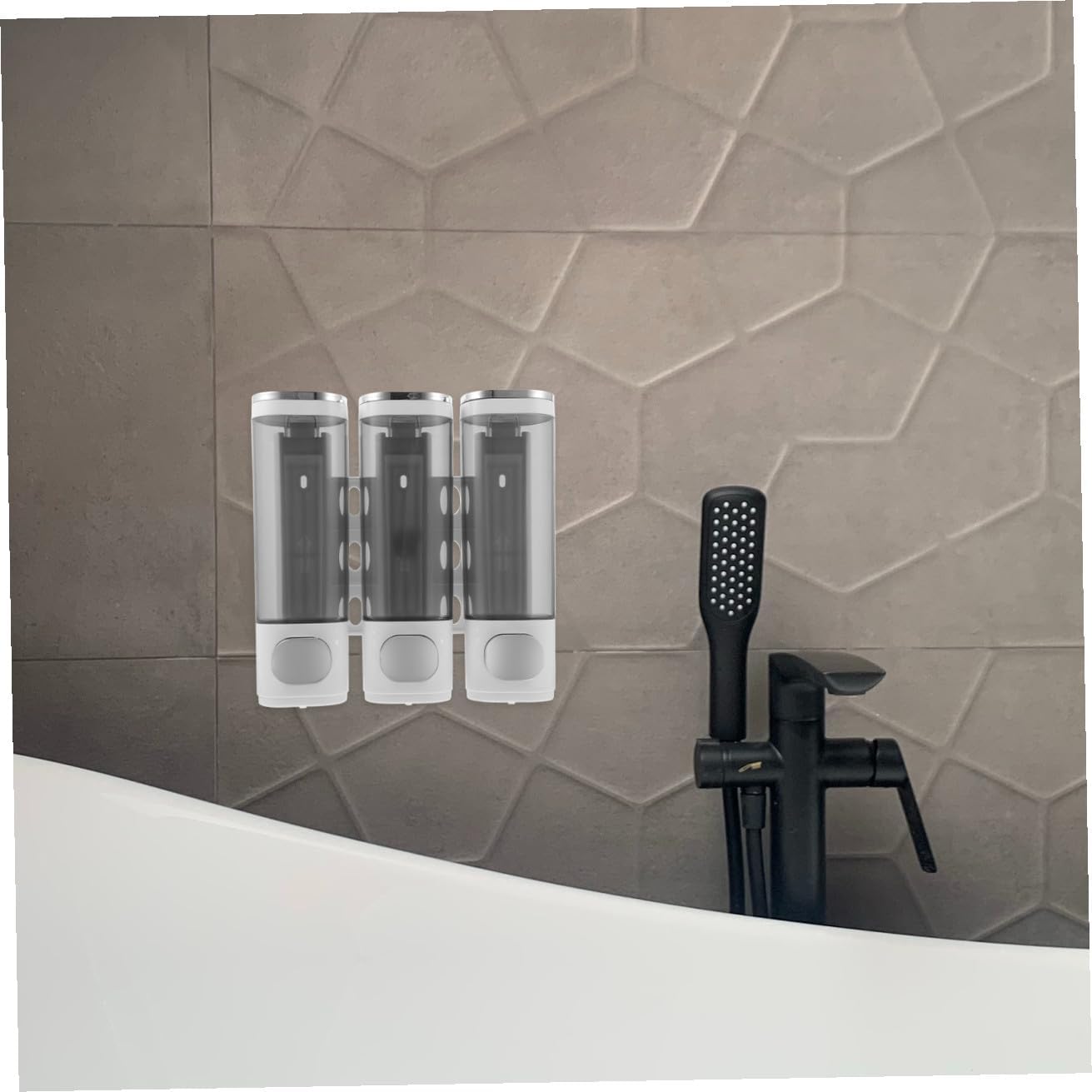 Wall-Mounted 3-in-1 Shampoo Conditioner Body Wash Dispenser, Electroplated White Triple Head Manual Soap Holder for Shower Bathroom