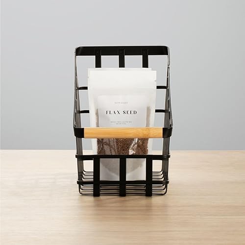 Miniatura 6 de mDesign Yami Collection - Cesta organizadora de almacenamiento de cocina de alambre de metal con mango de madera para despensa, armario, armario u