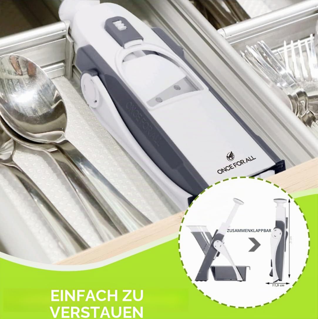 ONCE FOR ALL Gemüseschneider mit Auffangbecken, Gemüsehobel ideal als Pommesschneider & Kartoffelschneider, Zwiebelschneider Gurkenhobel - Würfelschneider, Julienner